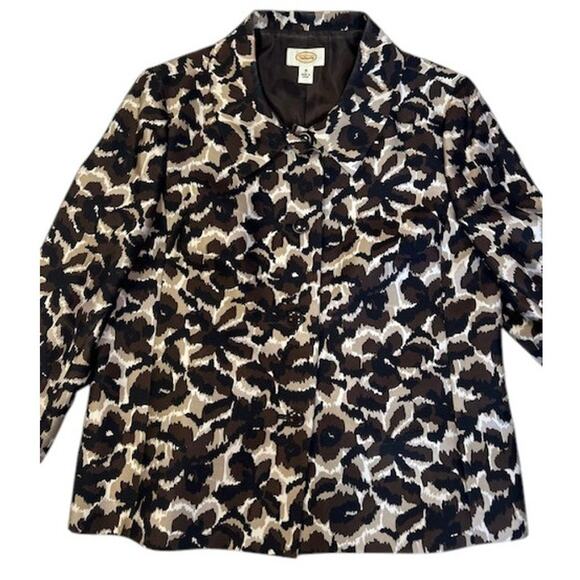 TALBOTS Black Ikat Floral Animal Print Silk Wool Blend Jacket Blazer Women's 16 - Picture 2 of 12